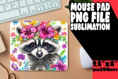Mouse Pad: Raccoon with Colorful Flowers PNG Product Image 1