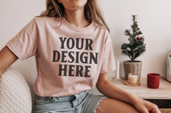 Bella Canvas 3001 Heather Peach Christmas Shirt Mockup, Tran Product Image 1