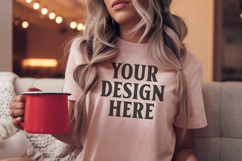 Christmas Bella Canvas 3001 Heather Peach and White Green Sh Product Image 1