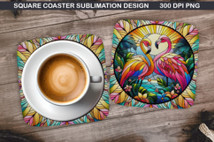 Flamingo Coaster Sublimation, Summer Coaster PNG Design Product Image 1