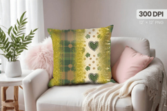 Green Plaid Shamrock Hearts Pillow PNG Sublimation Design Product Image 1