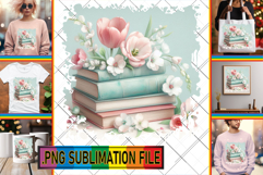 Unique TSHIRT Gift Ideas PNG, Book and flower Product Image 1