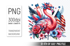 4th of July Flamingo Clipart, Animal illustration for crafts Product Image 1