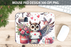 Watercolor Owl Mouse Pad Sublimation - Valentines Png Product Image 1