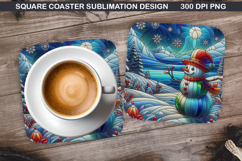 Snowman Coaster Sublimation, Christmas Coaster PNG Design Product Image 1