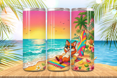 Funny fox enjoy the beach Tumbler Wrap PNG Sublimation Product Image 1