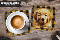 Cute Dog, Animal coaster, Buffalo Plaid Square Coaster PNG Product Image 1