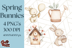 Spring Bunnies PNG Watercolor Bunny Clipart, Pastel Easter Product Image 1