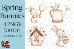 Spring Bunnies PNG Watercolor Bunny Clipart, Pastel Easter Product Image 1