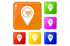 Geo tag with shopping cart symbol icons set vector color Product Image 1