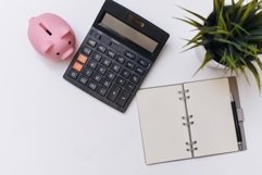 Flat lay of accounting concept on white background Product Image 1