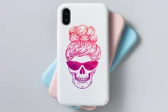 Skull mom life svg. Skull svg messy bun cut files silhouette Product Image 2
