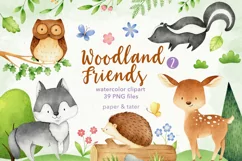 Watercolor Woodland Animals 2 Clipart Graphics Product Image 1