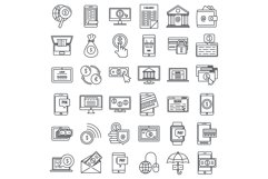 Mobile internet banking icons set, outline style Product Image 1