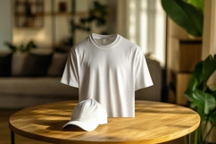Mockup of White T-shirt and Cap Product Image 1