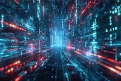 Cyber data tunnel with glowing binary code Product Image 1