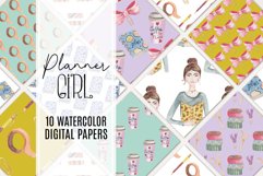 Planner Girl Fun Seamless Patterns Digital Paper Watercolor Product Image 1