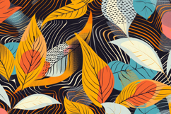 Colorful Leaves on a Black Background Wallpaper Product Image 1