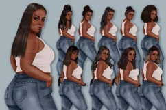 African American Plus size girl clipart, Denim fashion girl Product Image 4