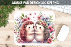Watercolor Hedgehog Mouse Pad Sublimation - Valentines PNG Product Image 1