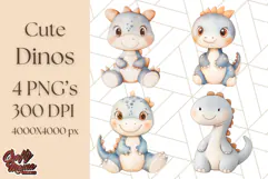 Cute Pastel Dinosaur Clipart PNG for Nursery Art, Baby Decor Product Image 1