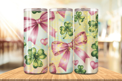 Pink Bows and Shamrocks Glitter Tumbler Wrap PNG Sublimation Product Image 1
