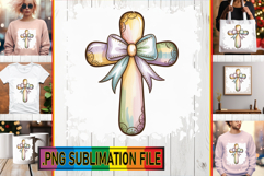 Bright TOTE BAG Gift Ideas PNG, Cross and Bow Product Image 1