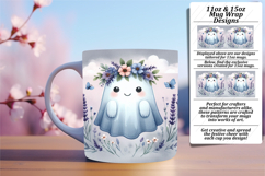 Elegant 11oz Mug Wrap Png Design , Cute Ghost Product Image 1
