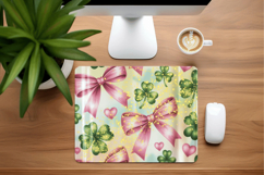 Pink Bows and Shamrocks Glitter Mouse Pad PNG Sublimation De Product Image 1