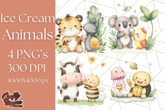 Spring Animal Ice Cream Clipart, Cute Pastel Animal PNG Product Image 1