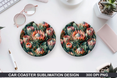 Flowers Car Coaster Sublimation| Flowers Coaster PNG Design Product Image 1