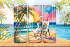 Funny duck with art on the beach Tumbler Wrap PNG Sublimation Product Image 1