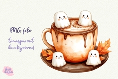 Hot Chocolate PNG Halloween Ghost Cafe Clipart Sublimation Product Image 4