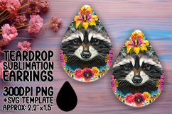 Teardrop Earrings: Raccoon with Colorful Flowers Product Image 1