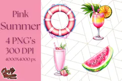 Pink Summer Clipart, Cute Beach Icons, Aesthetic PNG Product Image 1