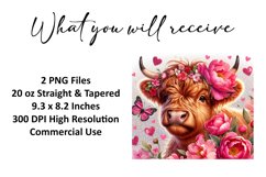 Valentine's Day Highland Cow Tumbler Wrap Sublimation Design Product Image 2