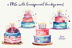 4 Birthday Cakes Watercolor Clipart PNG Product Image 2