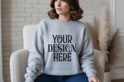 Ash Gildan 18000 Sweatshirt Mockup,G18000 Crewneck Sweatshir Product Image 1