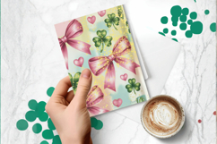 Pink Bows and Shamrocks Glitter Greeting Card PNG Sublimatio Product Image 1