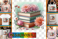 Cozy TSHIRT Sublimation Art PNG, Book and flower Product Image 1