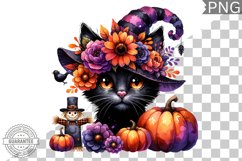 Halloween Cat Flowers Sublimation - Clipart PNG Design Product Image 1