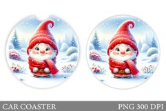Cute Gnome Car Coaster. Christmas Car Coaster Sublimation Product Image 1