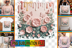 Vibrant TOTE BAG Gift PNG, 3D Flowers Product Image 1