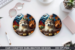 Halloween Dog Car Coaster Sublimation| Halloween Coaster PNG Product Image 1