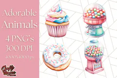 Pastel Sweet Treats Clipart, Ice Cream, Cakes, Donuts Png Product Image 1