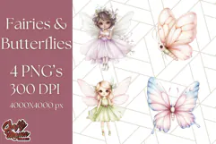 Pastel Fairies and Butterflies PNG, Spring Fantasy Clipart Product Image 1