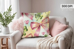 Pink Bows and Shamrocks Glitter Pillow PNG Sublimation Desig Product Image 1