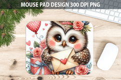 Watercolor Owl Mouse Pad Sublimation - Valentines Png Product Image 1