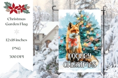 Merry Christmas Garden Flag, Watercolor Winter Fox PNG Product Image 1