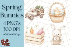 Spring Bunnies PNG Watercolor Bunny Clipart, Pastel Easter Product Image 1
